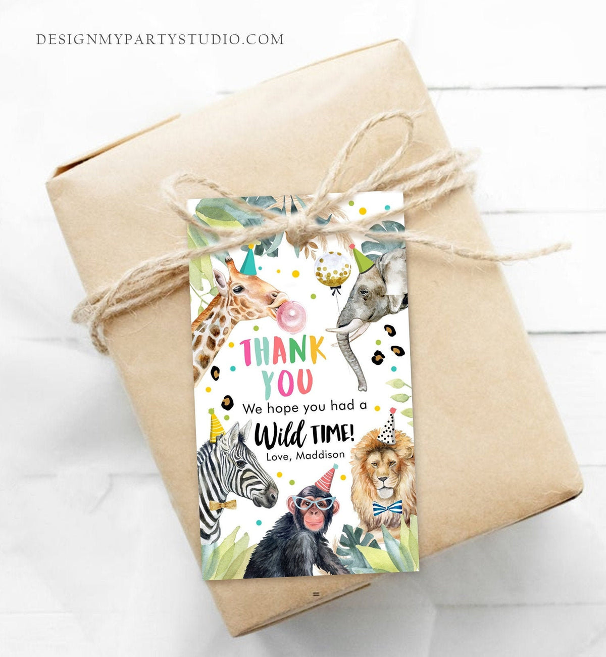 Editable Party Animals Favor Tags Wild One Animals Thank You Tags Safari Zoo Girl Birthday Wild Time Gift Tag Digital Corjl Template 0417
