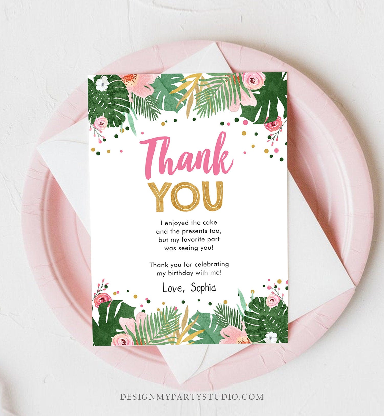 Editable Thank You Card Safari Wild One Two Wild and Three Wild Things Thank You Note Black Gold Photo Girl Pink Jungle Corjl Template 0332