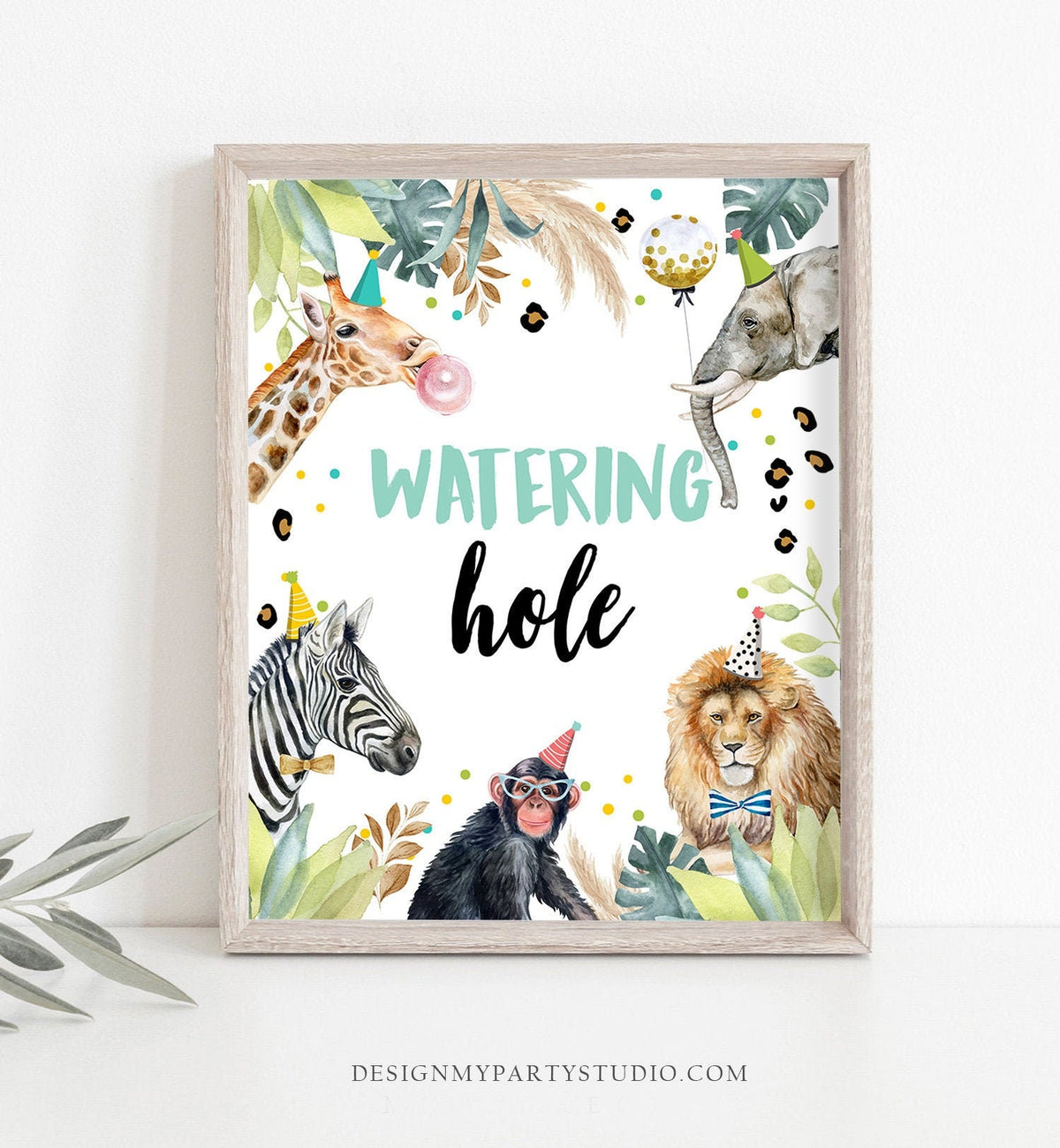 Watering Hole Birthday Sign Drink Table Decor Safari Birthday Wild One Animals Girl Party Animals Table Sign Zoo Party Jungle Printable 0417