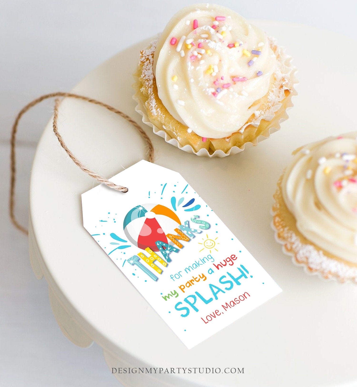 Editable Pool Party Favor Tag Splish Splash Birthday Bash Thank You Tag Boy Summer Beach Goodie Bag Download Corjl Template Printable 0169