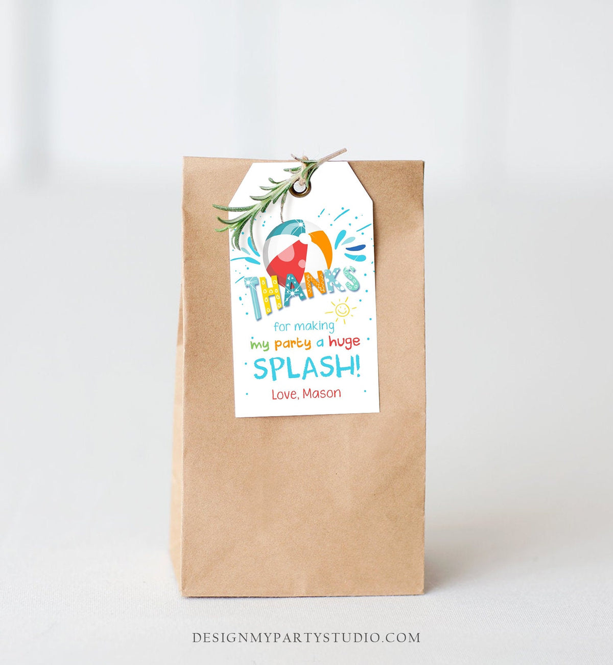 Editable Pool Party Favor Tag Splish Splash Birthday Bash Thank You Tag Boy Summer Beach Goodie Bag Download Corjl Template Printable 0169