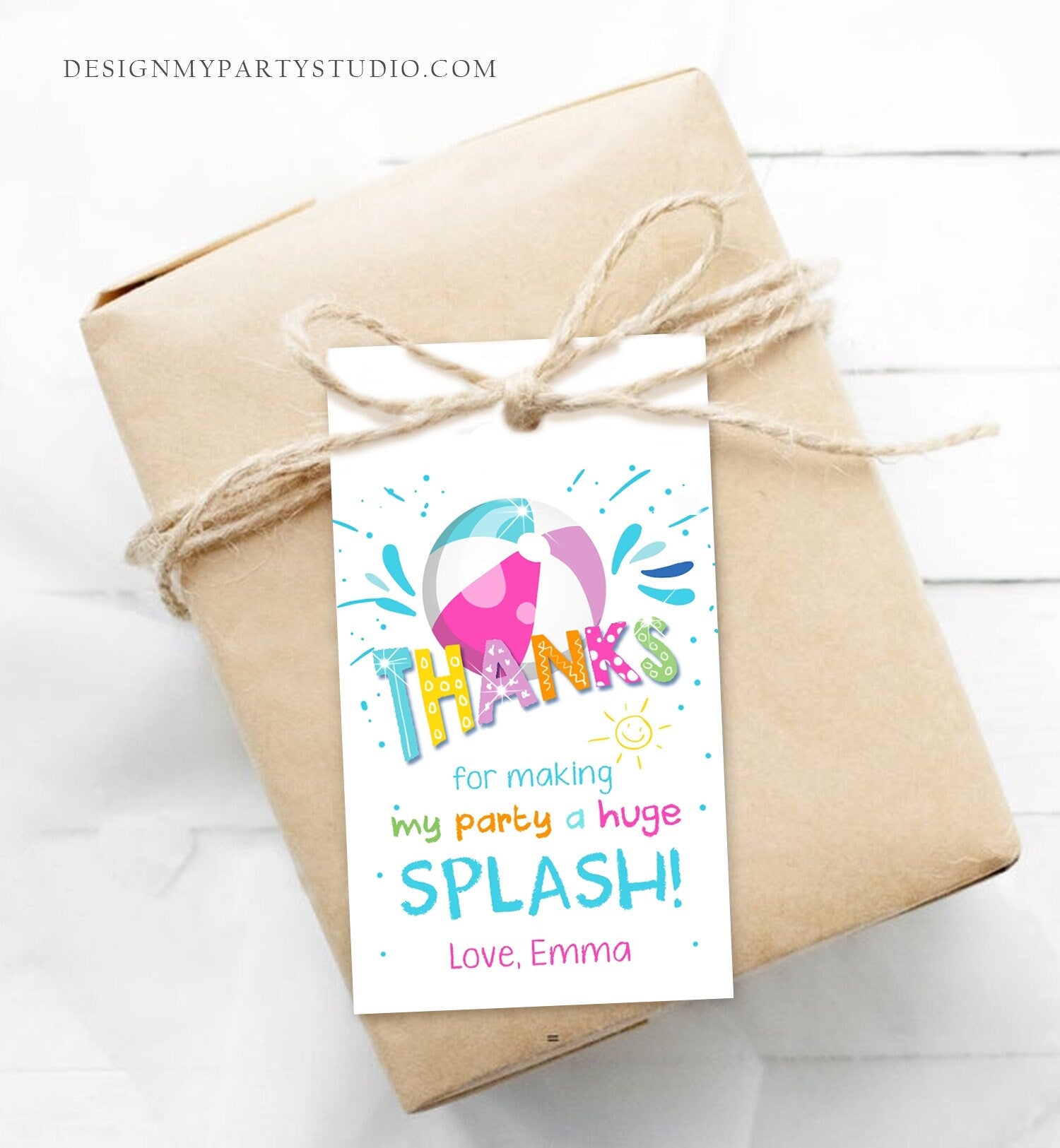Editable Pool Party Favor Tag Splish Splash Birthday Bash Thank You Tag Girl Summer Beach Goodie Digital Download Template Printable 0169