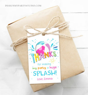 Editable Pool Party Favor Tag Splish Splash Birthday Bash Thank You Tag Girl Summer Beach Goodie Bag Download Corjl Template Printable 0169