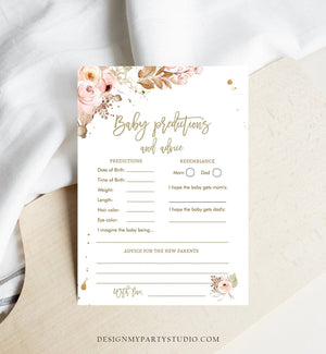 Editable Baby Predictions Baby Shower Game Advice Pampas Grass Bohemian Baby Shower Activity Tropical Desert Corjl Template Printable 0395