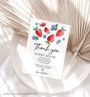 Editable Blueberry Strawberry Thank You Card Berry First Birthday Berry Sweet Farmers Market berries Download Printable Template Corjl 0399