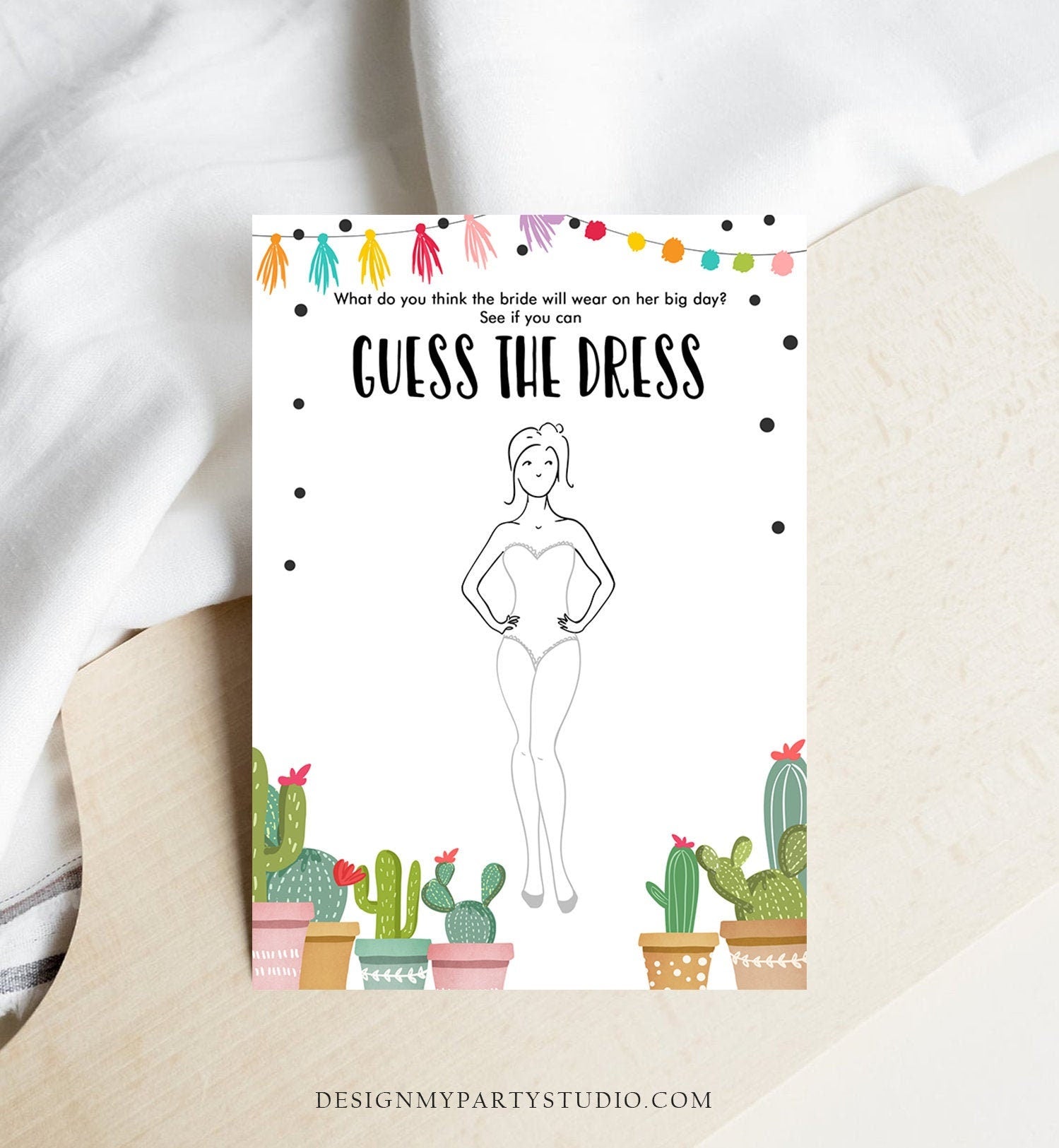 Guess The Dress Fiesta Bridal Shower Game Wedding Shower Game Dress Game Shower Activity Mexican Cactus Game Digital Download Printable 0254