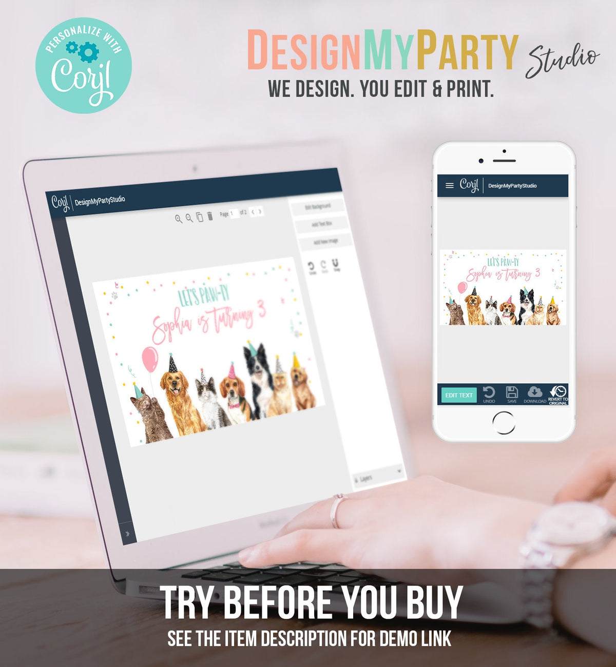 Editable Cats and Dogs Backdrop Banner Puppy Birthday Cat Birthday Decor Pet Pawty Doggy Dog PartyDownload Corjl Template Printable 0384