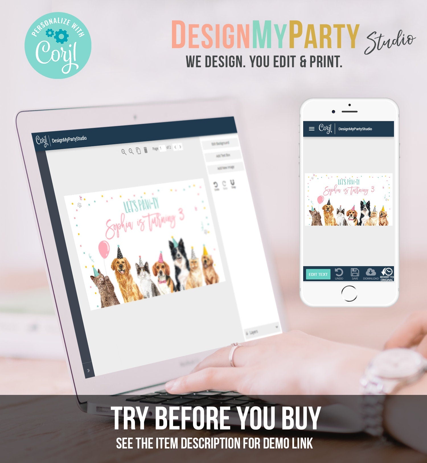 Editable Cats and Dogs Backdrop Banner Puppy Birthday Cat Birthday Decor Pet Pawty Doggy Dog PartyDownload Corjl Template Printable 0384