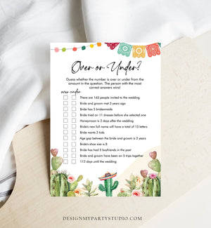 Editable Over or Under Bridal Shower Game Cactus Fiesta Mexican Coed Shower Games Succulent Wedding Activity Corjl Template Printable 0404