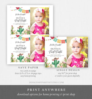 Editable Fiesta Invitation First Fiesta Birthday Mexican Cactus Succulent Desert Floral Girl Kids Printable Invitation Template Corjl 0404