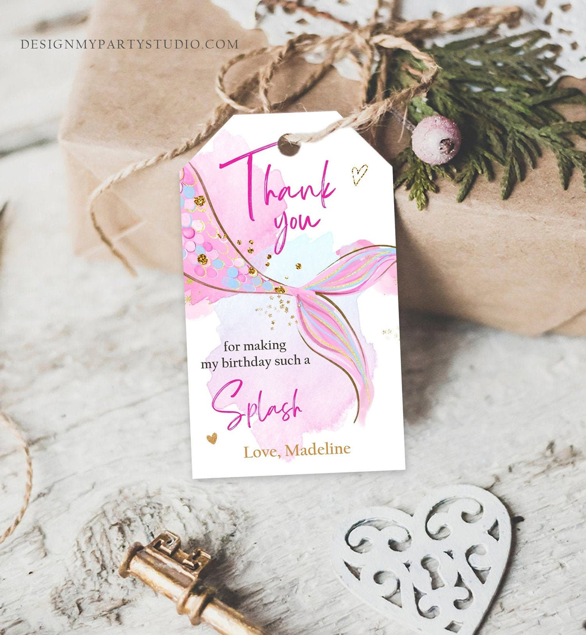Editable Mermaid Birthday Favor Tag Under The Sea Thank you Tag Mermaid Party Girl Pool Party Pink Download Template Digital Printable 0403