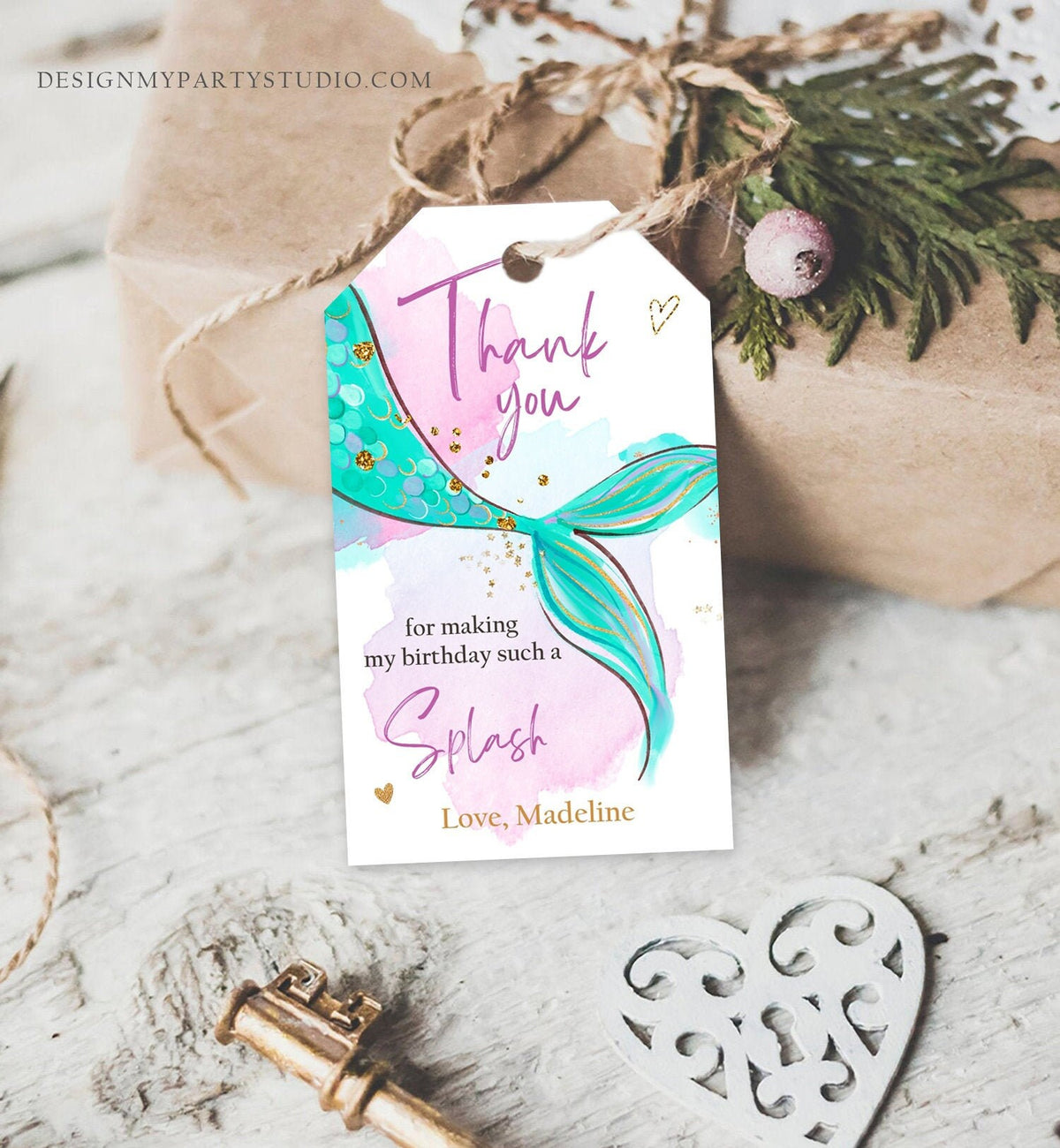 Editable Mermaid Birthday Favor Tag Under The Sea Thank You Tag Mermaid Party Girl Blush Pink Digital Download Template Printable 0403