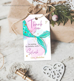 Editable Mermaid Birthday Favor Tags Under The Sea Thank you tags Mermaid Party Girl Blush Pink Gold Download Template Corjl PRINTABLE 0403