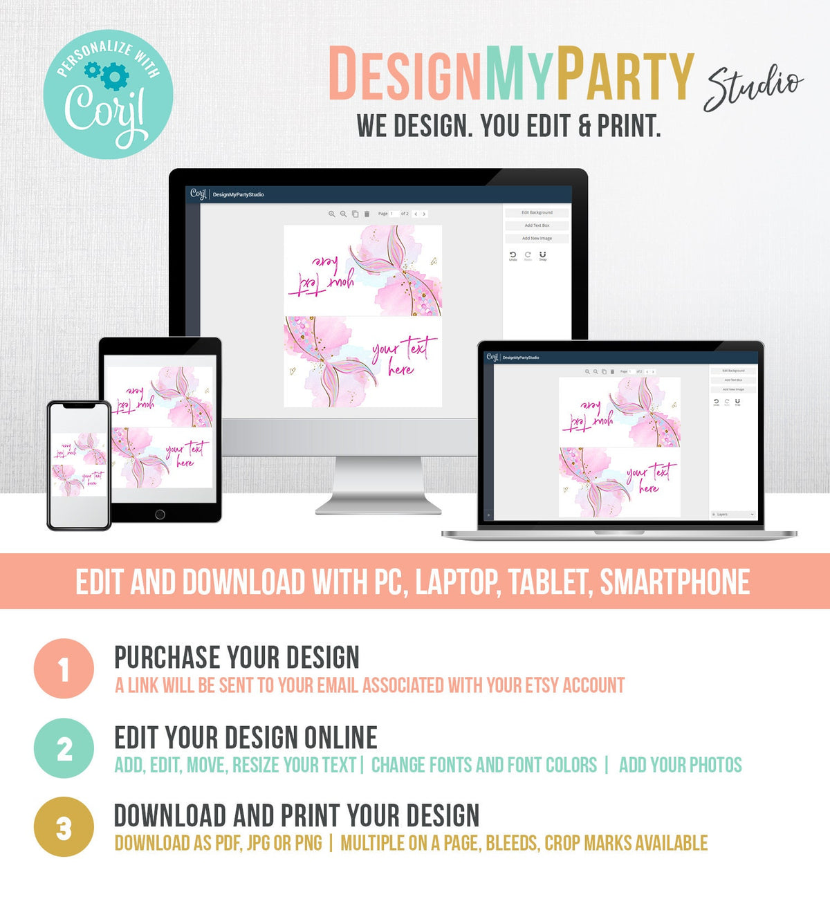 Editable Mermaid Food Labels Mermaid Birthday Place Card Tent Card Escort Card Girl Pink Gold Under The Sea Printable Corjl Template 0403