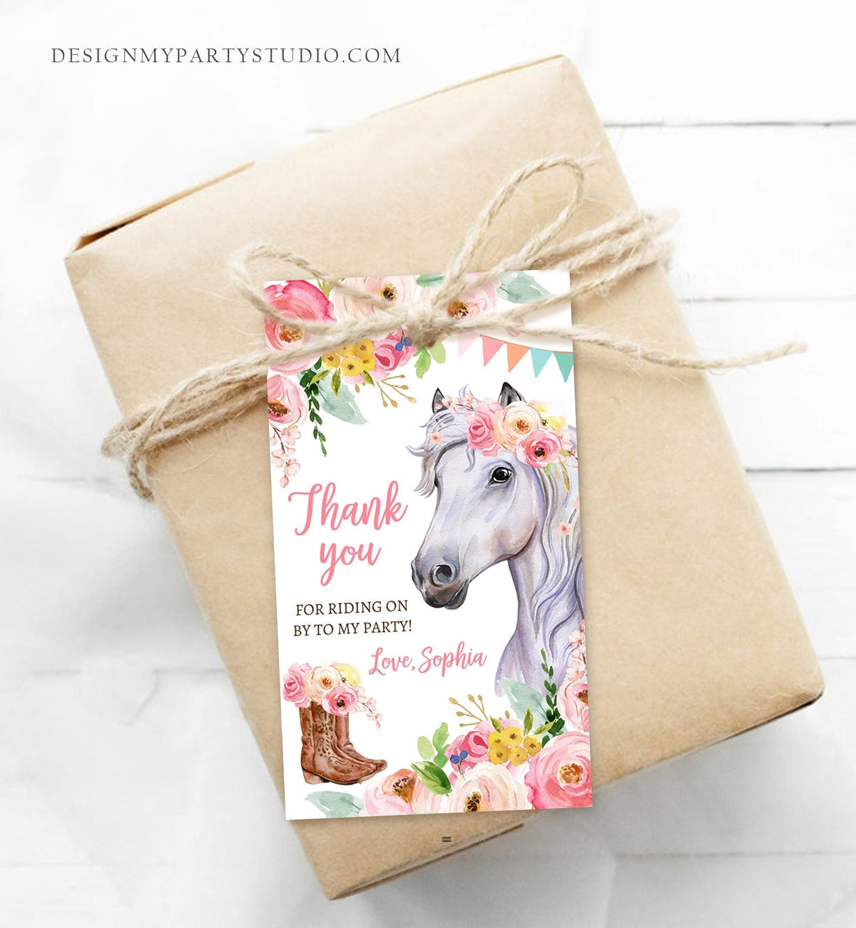 Editable Cowgirl Favor Tags Tags Horse Birthday Party Favor Thank You Tags Girl White Horse Floral Digital Download Template Printable 0408