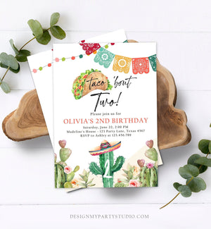 Editable Taco Bout Two Birthday Invitation ANY AGE Girl Boy Cactus Fiesta Mexican Second Birthday Download Printable Corjl Template 0404