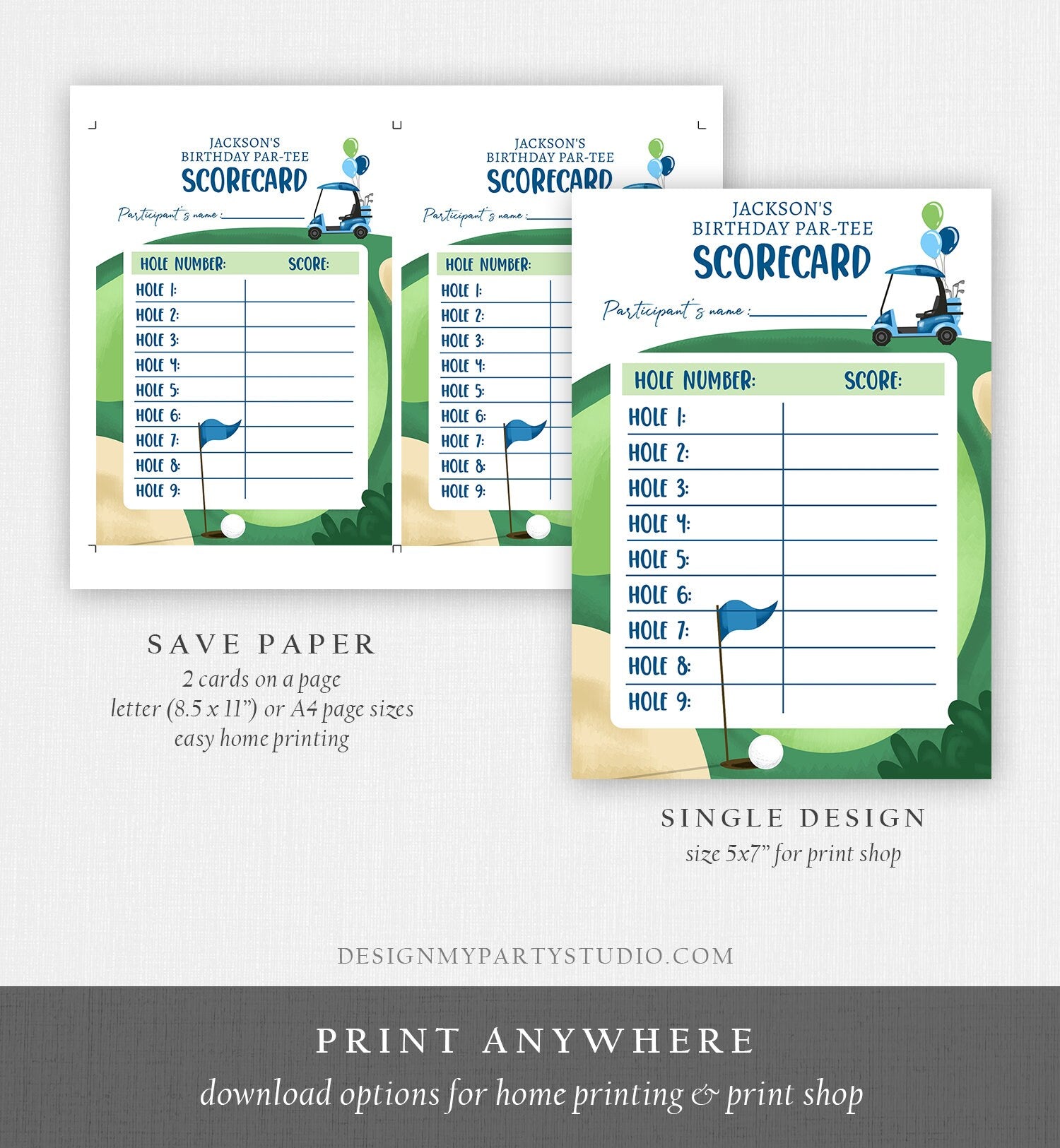 Editable Golf Score Card Birthday Par-tee Game Golfing Boy Golf Baby Shower Activity Cards Digital Download Template Printable 0405