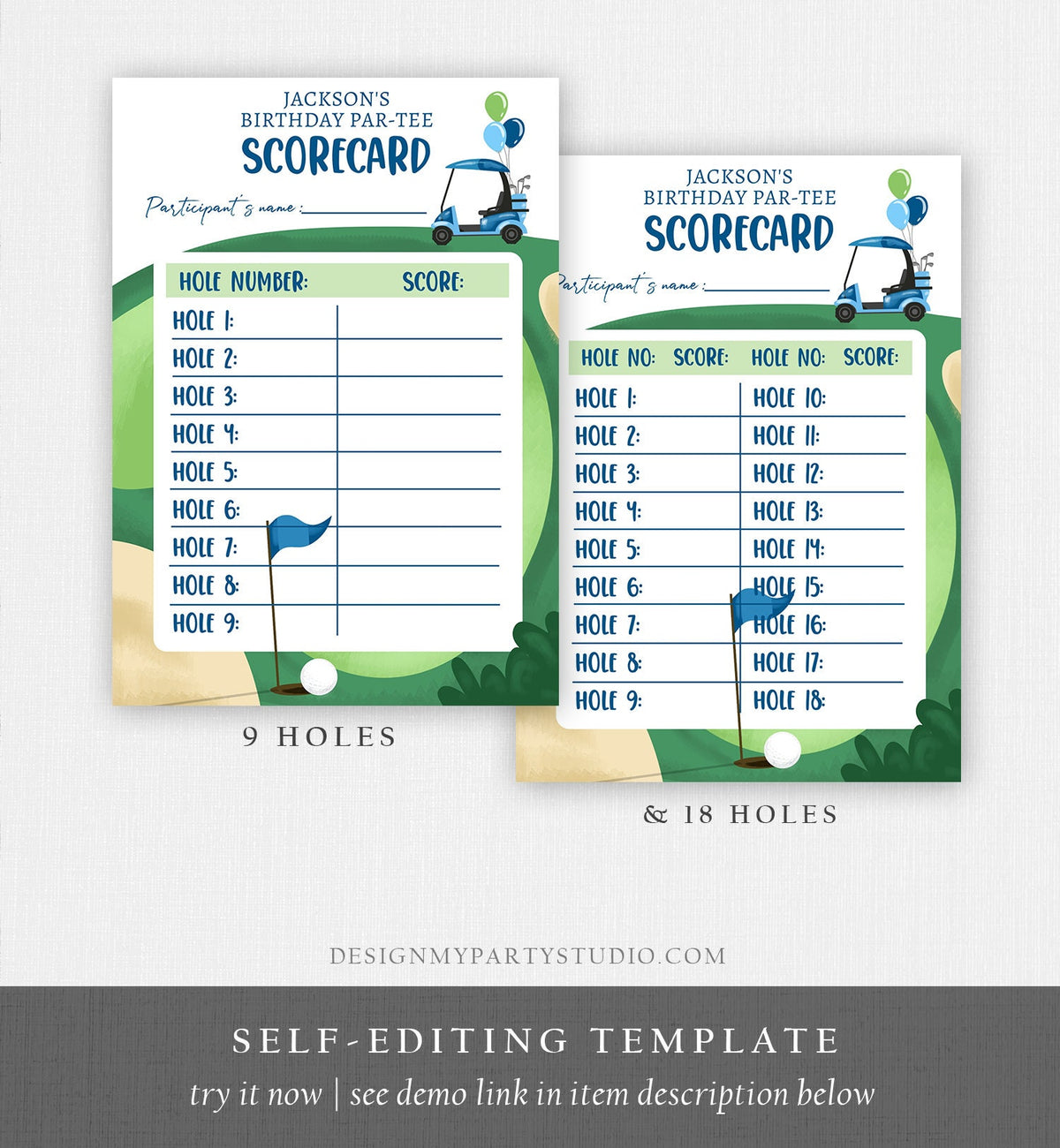 Editable Golf Score Card Birthday Par-tee Game Golfing Boy Golf Baby Shower Activity Cards Digital Download Template Printable 0405