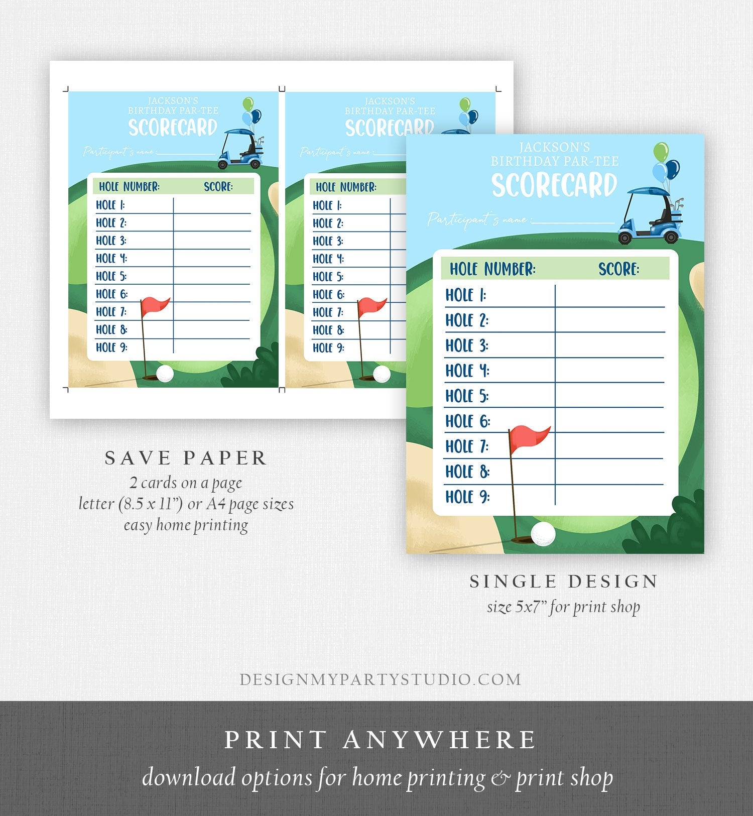Editable Golf Score Card Birthday Par-tee Game Golfing Boy Golf Baby Shower Activity Cards Digital Download Template Printable 0405