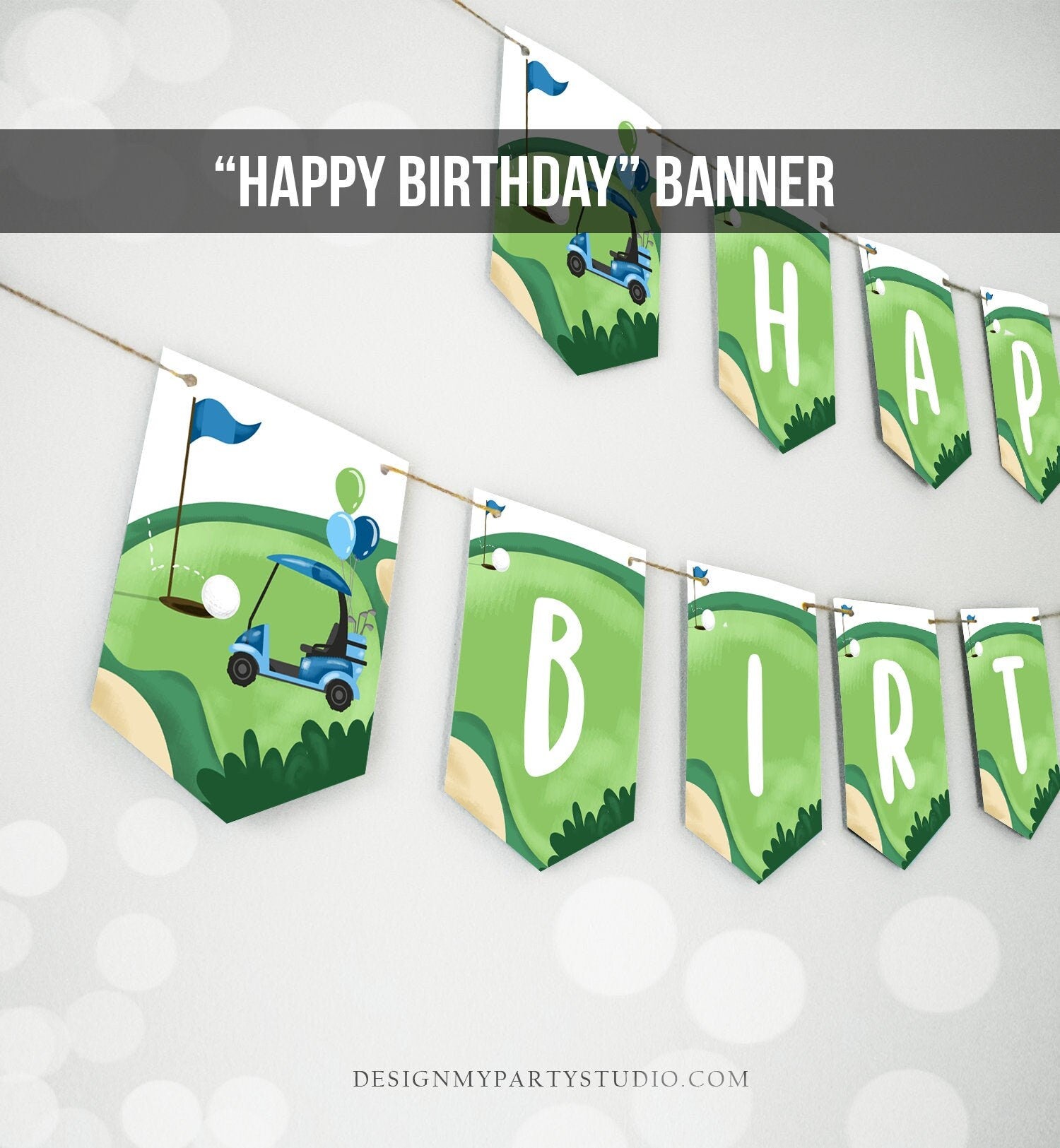 Golf Happy Birthday Banner Hole in One Banner Birthday Boy Blue Golfing Decorations Par-tee Instant download PRINTABLE DIGITAL DIY 0405