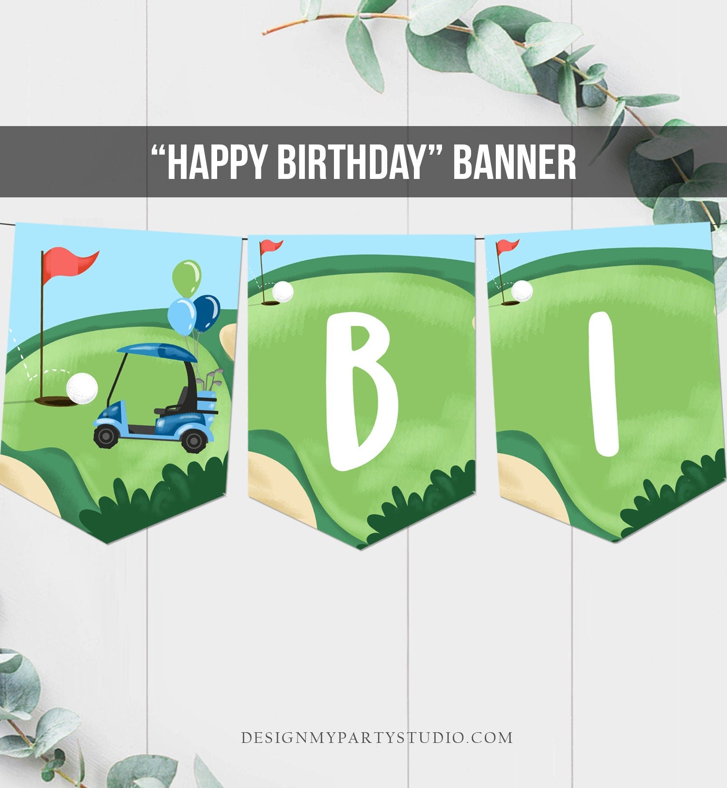 Golf Happy Birthday Banner Hole in One Banner Birthday Boy Blue Golfing Decorations Par-tee Instant download PRINTABLE DIGITAL DIY 0405