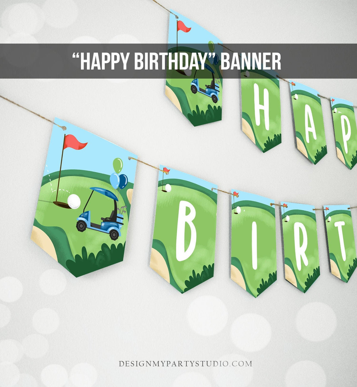 Golf Happy Birthday Banner Hole in One Banner Birthday Boy Blue Golfing Decorations Par-tee Instant download PRINTABLE DIGITAL DIY 0405
