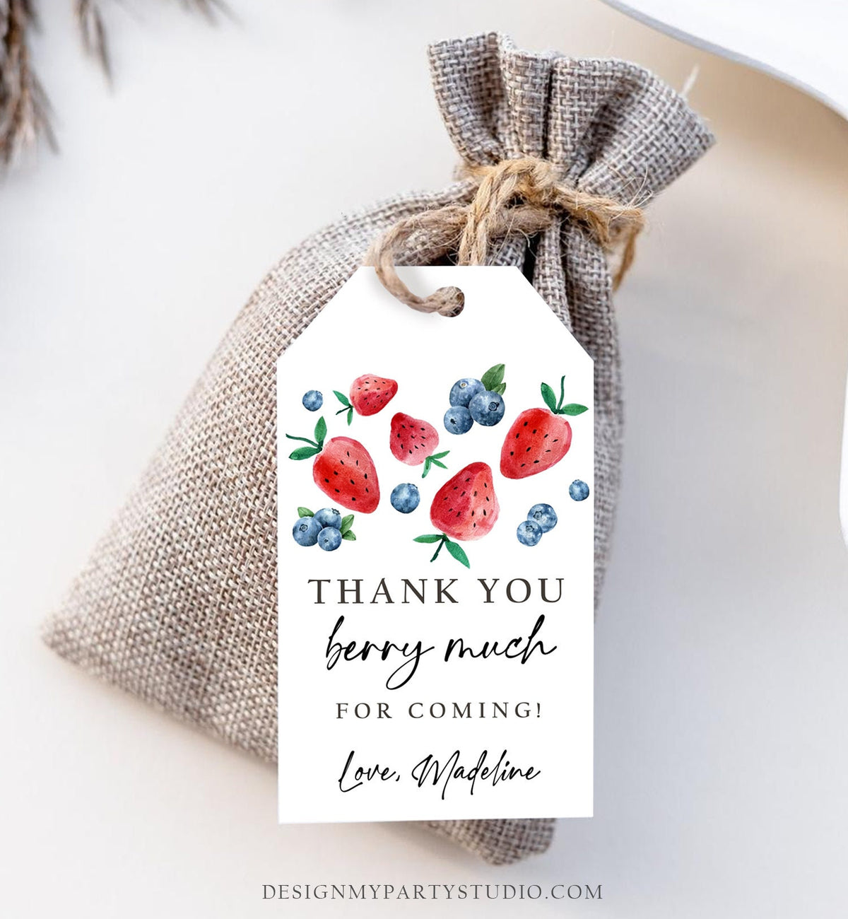 Editable Strawberry Blueberry Favor Tags Berry First Birthday Thank you tags Label Berry Much Tags Berry Sweet Template PRINTABLE Corjl 0399