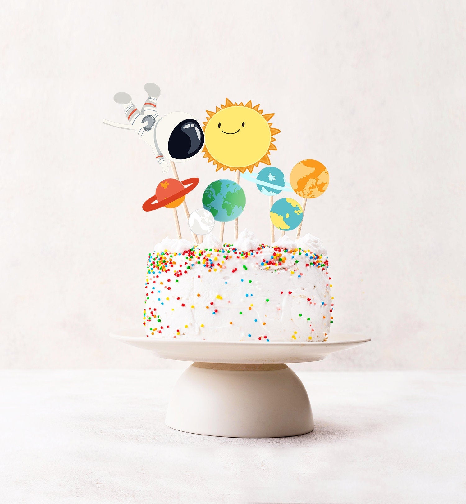 Space Astronaut Cake Topper Centerpieces Outer Space Birthday Party Galaxy Table Decor Boy Planets Sun DIY Download Printable 0046 0259