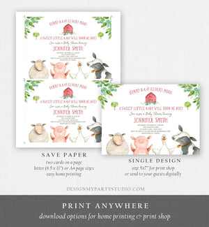 Editable Farm Baby Shower Invitation Gender Neutral Farm Animals Boy Barnyard Sprinkle Watercolor Download Corjl Template Printable 0155