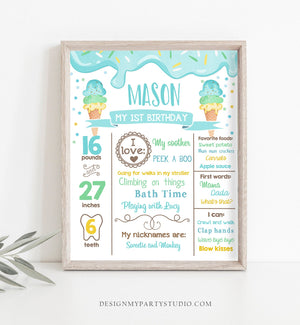 Editable Ice Cream Birthday Milestones Sign Boy First Birthday Sign 1st Cone Sweet One Summer Poster Download Corjl Template Printable 0243