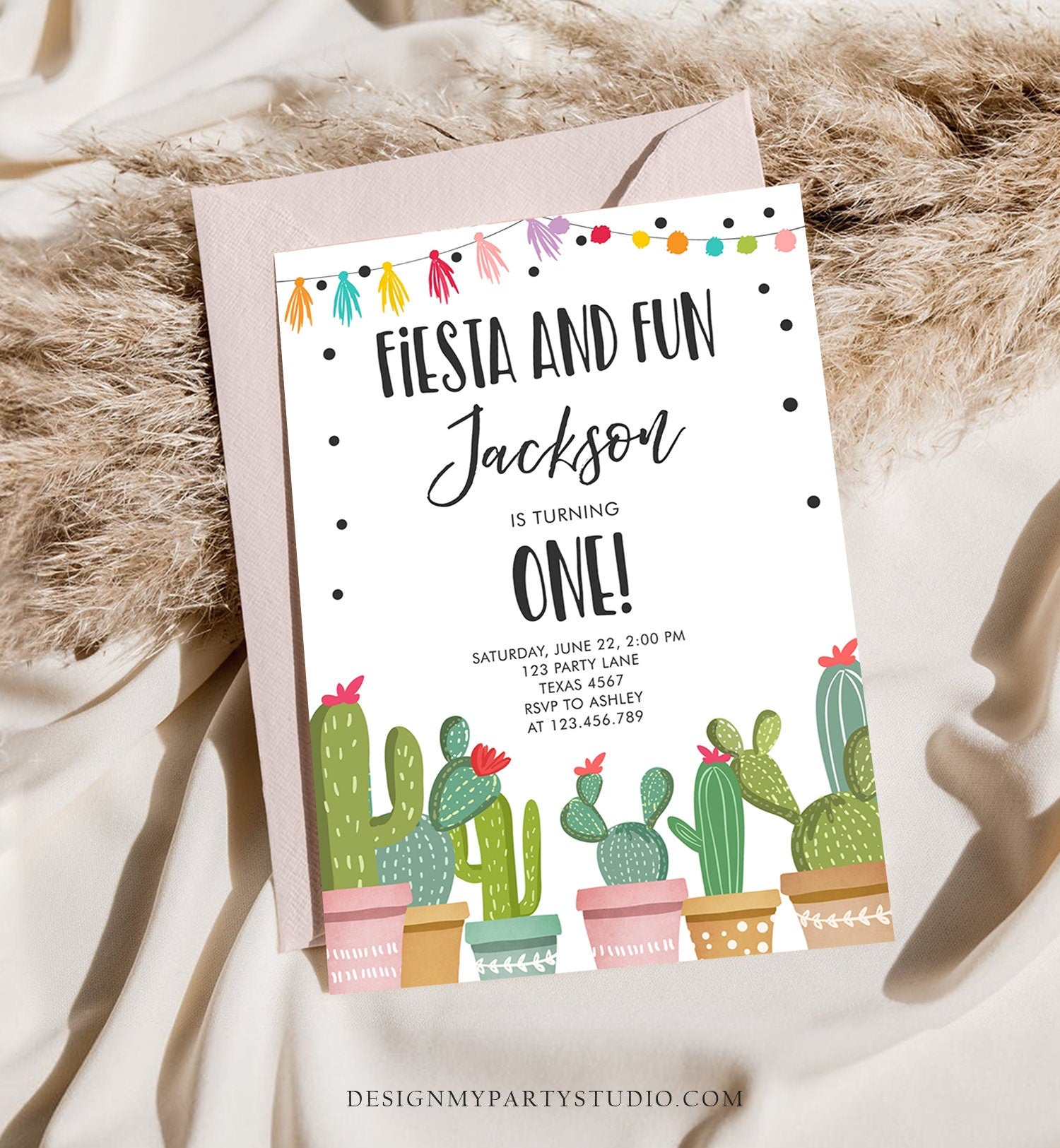 Editable Fiesta and Fun Birthday Invitation Boy First Fiesta Cactus Mexican Party Download Digital Download Template Printable 0254