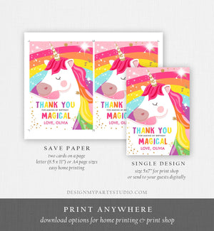 Editable Unicorn Thank You Card Magical Birthday Party Rainbow Thank You Note Pink Gold Girl Unicorn Printable Template Corjl Digital 0323