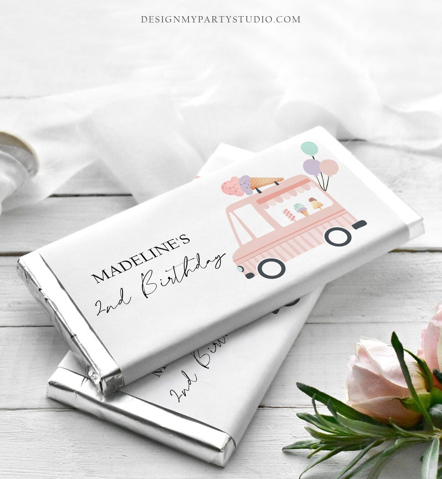 Editable Ice Cream Truck Candy Bar Wrapper Ice Cream Birthday Chocolate Bar Labels Ice Cream Party Download Corjl Template Printable 0415