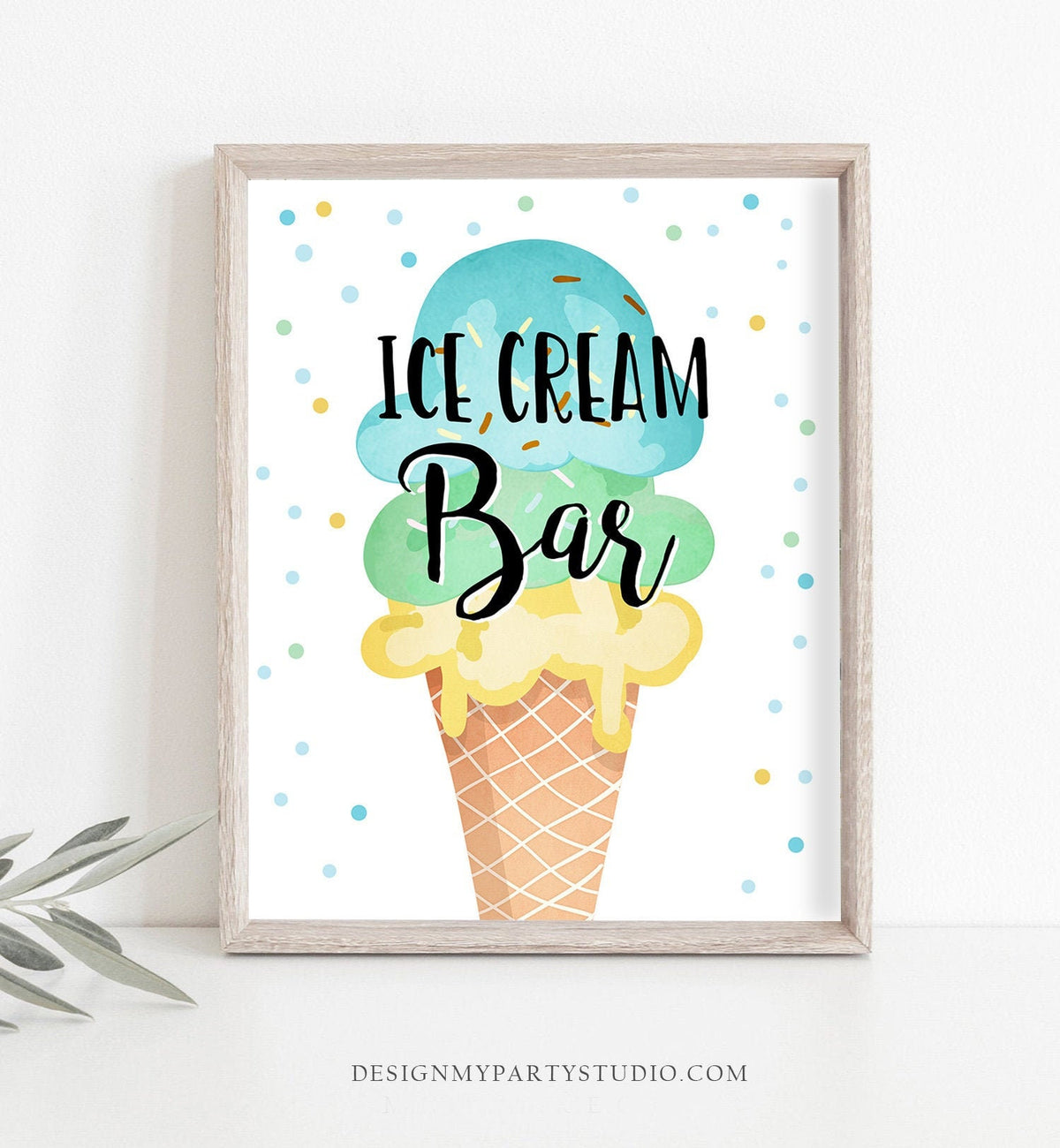 Ice Cream Bar Sign Ice Cream Social Birthday Ice Cream Party Sign Ice Cream Table Sign Boy Blue Mint Yellow Instant Download Printable 0243