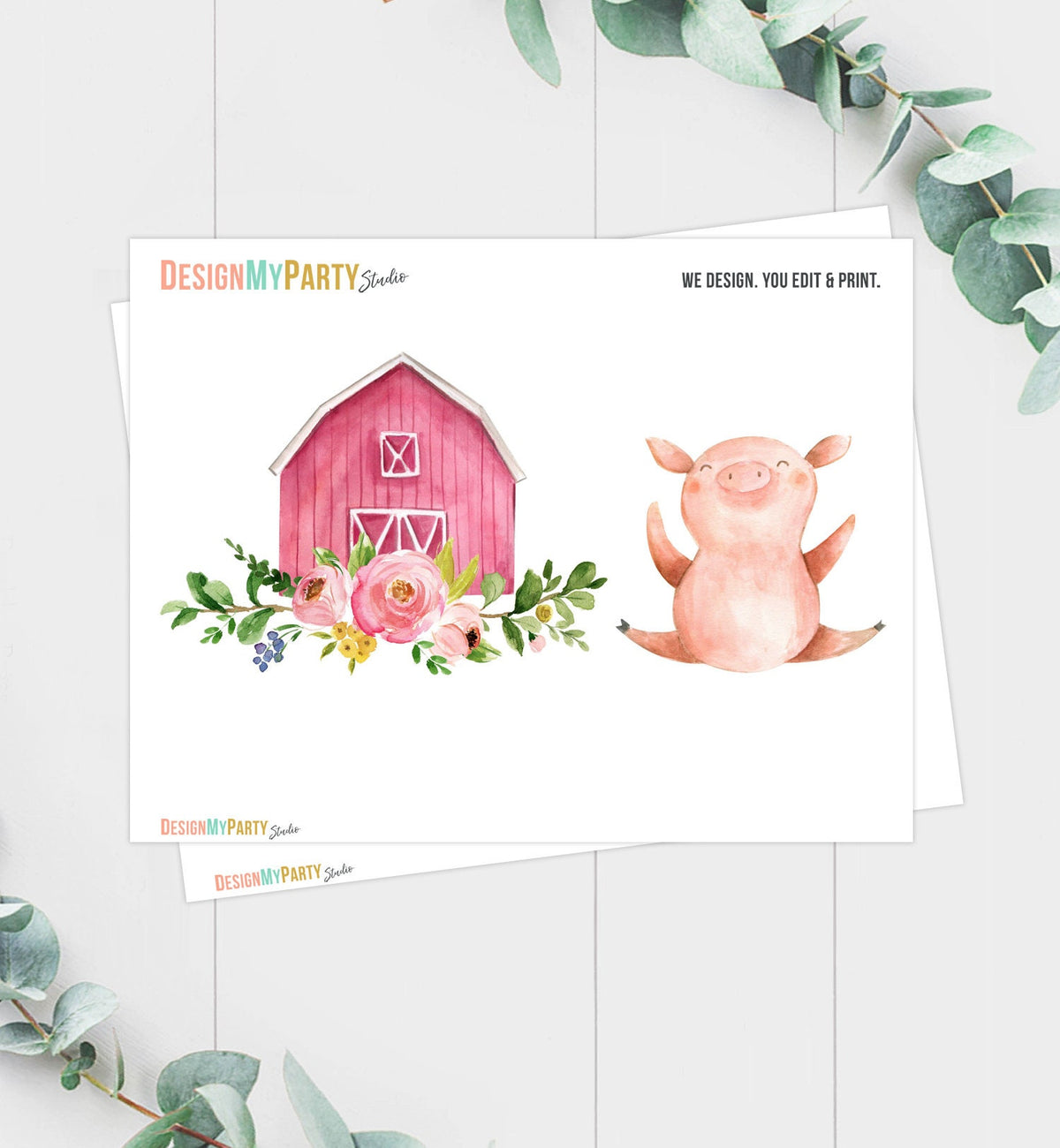 Farm Centerpieces Farm Animals Birthday Party Animals Cake Topper Table Decor Barnyard Party Decor Pink Girl DIY Digital Printable 0155