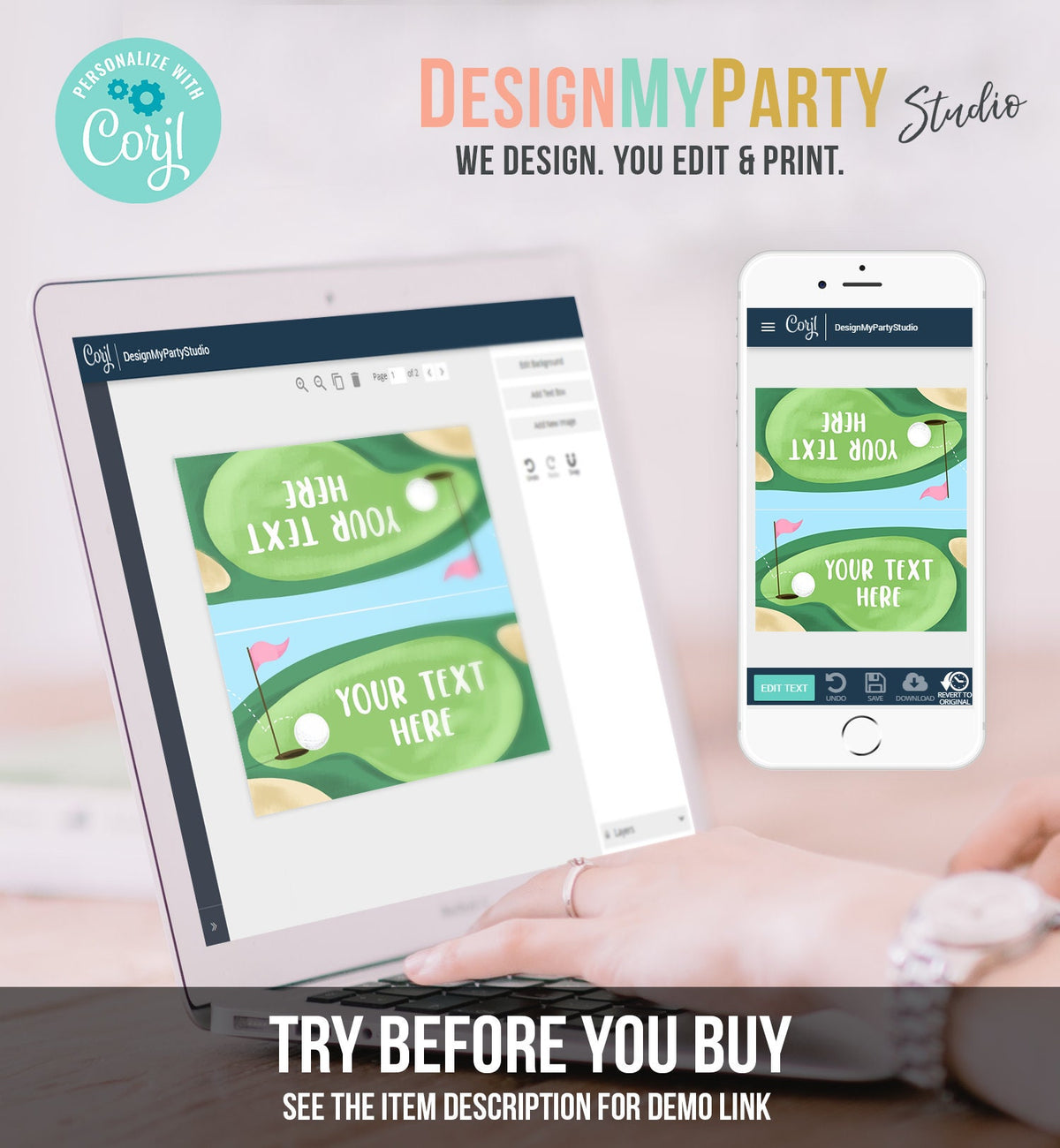 Editable Girl Golf Birthday Food Tent Cards Golf Labels Golf Party Place Cards 1st Birthday Pink Hole in One Digital Template Printable 0405