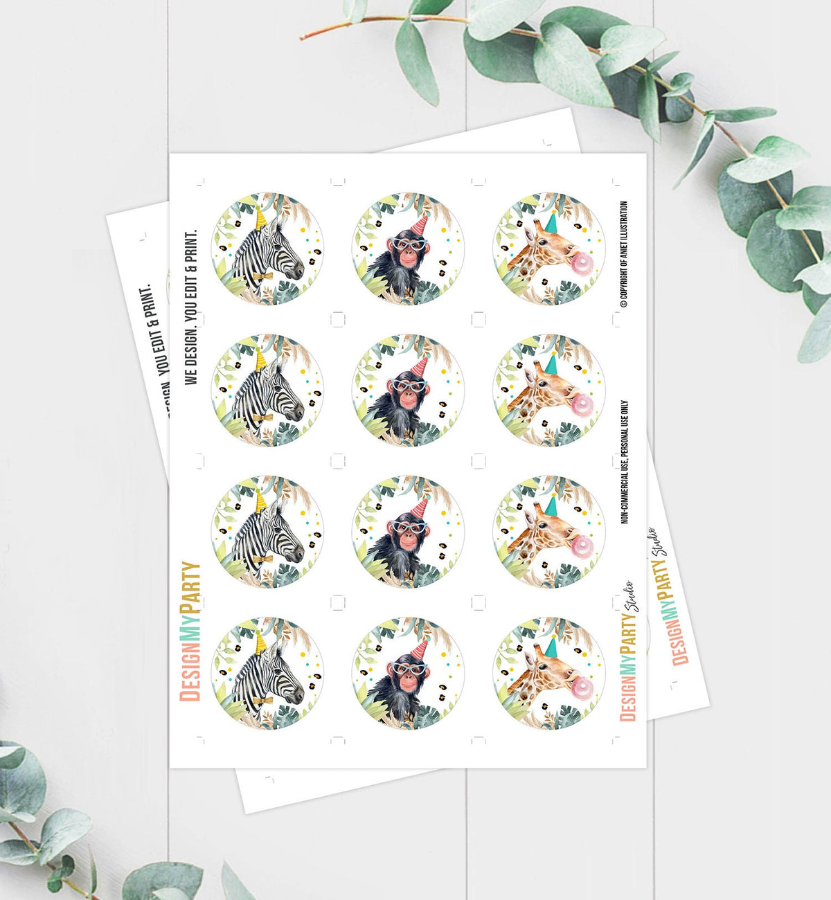 Party Animals Cupcake Toppers Favor Tag Birthday Party Decoration Safari Animals Zoo Birthday Wild One Digital Download Printable 0417