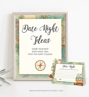 Editable Date Night Ideas Bridal Shower Game Travel Adventure Floral Greenery Gold Date Jar Sign Download Corjl Template Printable 0044