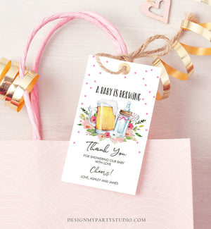 Editable A Baby is Brewing Baby Shower Favor Tags Beer Baby Shower Thank You Tags Label Pink Girl Tags Gift Template Corjl Printable 0190
