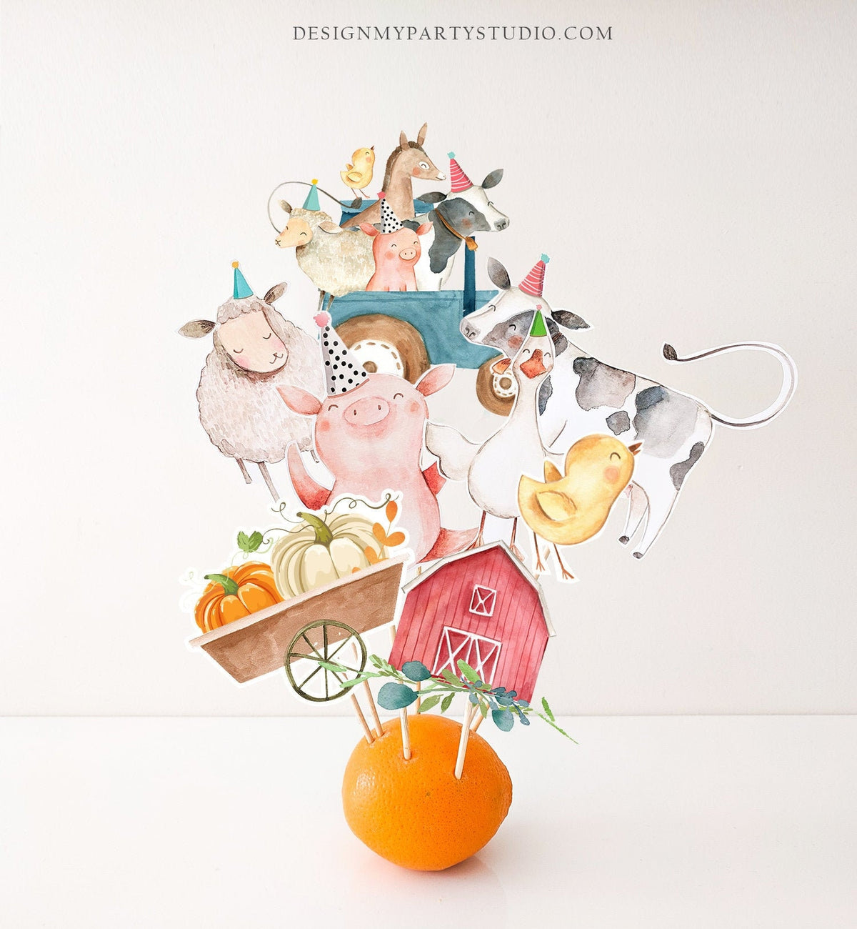 Pumpkin Farm Centerpieces Farm Animals Birthday Party Farm Cake Topper Table Decor Barnyard Fall Tractor Boy Digital Download Printable 0155