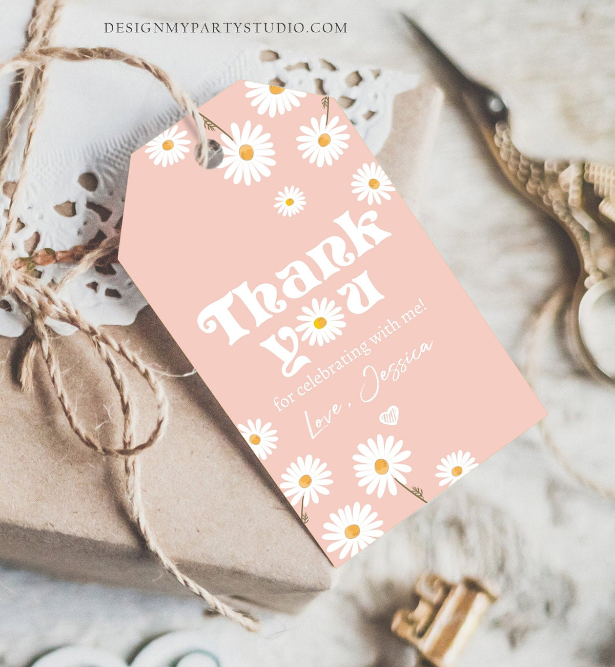 Editable Daisy Birthday Favor Tag Daisy Thank You Gift Tag Daisy Party Girl Floral Boho Girl Download Digital Template Printable 0410