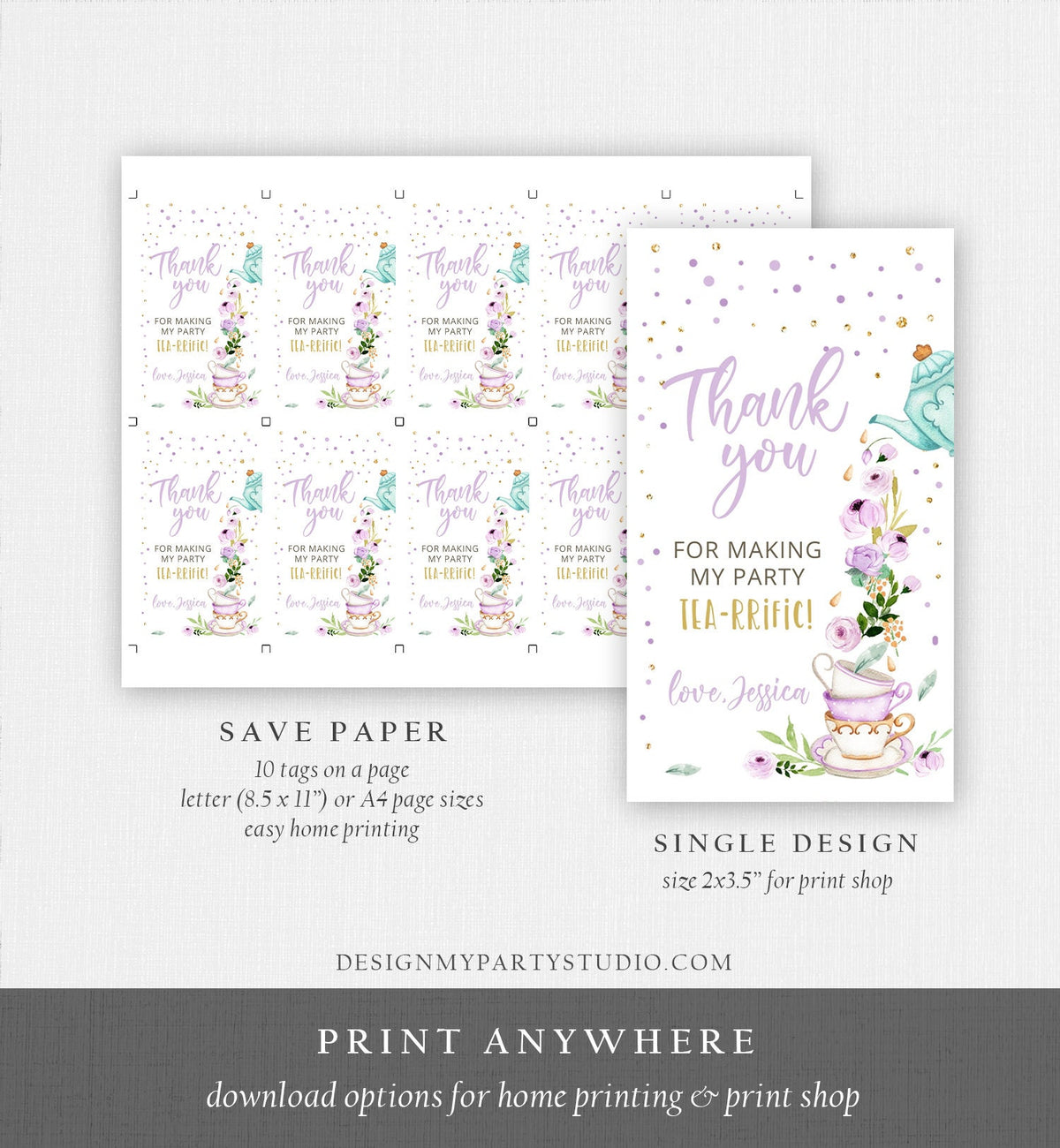 Editable Tea for Two Favor Tags Tea Birthday Thank You Tags Tea-rrific Tea Party Garden Floral Par-Tea Gift Digital Download Template 0349