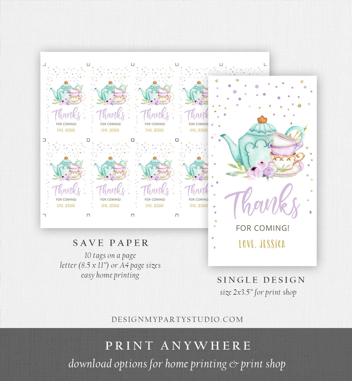 Editable Tea for Two Favor Tags Tea Birthday Thank You Tags Tea-rrific Tea Party Garden Floral Par-Tea Gift Digital Template Printable 0349