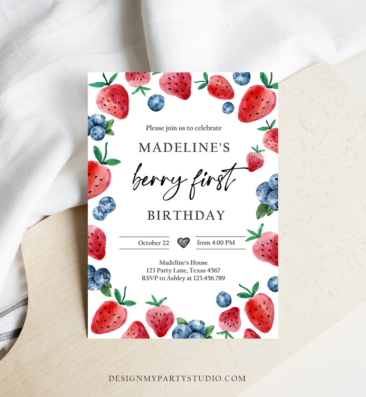 Editable Berry Sweet Birthday Invitation Blueberry Strawberry Picking Party Farmers Market Twin Digital Download Template Printable 0399