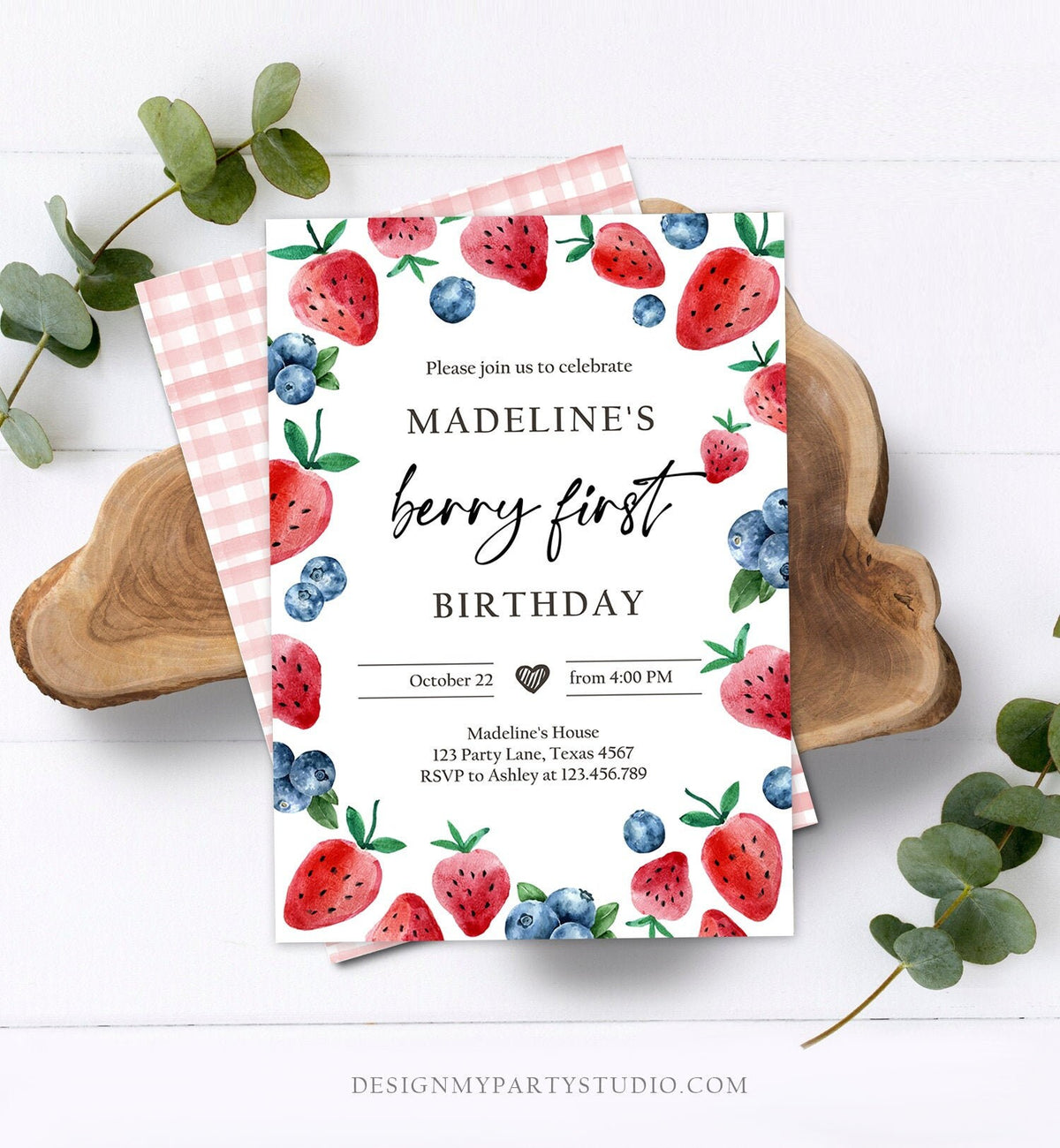 Editable Berry Sweet Birthday Invitation Blueberry Strawberry Picking Party Farmers Market Twin Digital Download Template Printable 0399