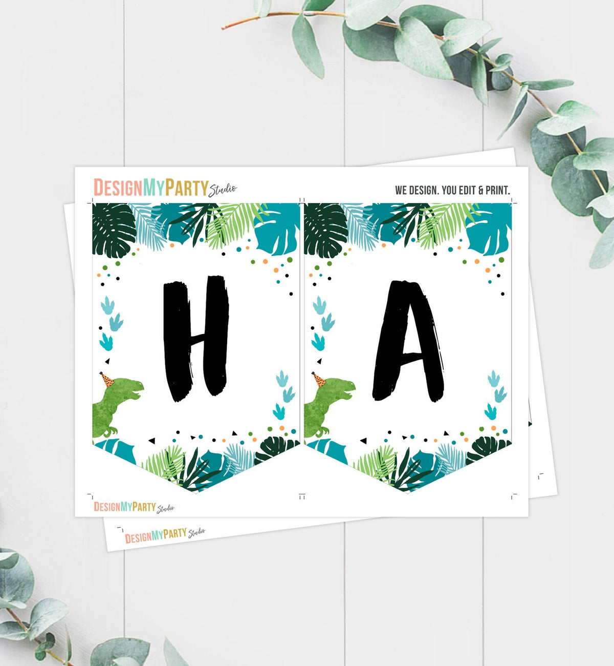 Dinosaur Happy Birthday Banner Boy Birthday Banner Green Blue Dino Prehistoric Dinosaur Decor Instant Digital Download Printable 0389