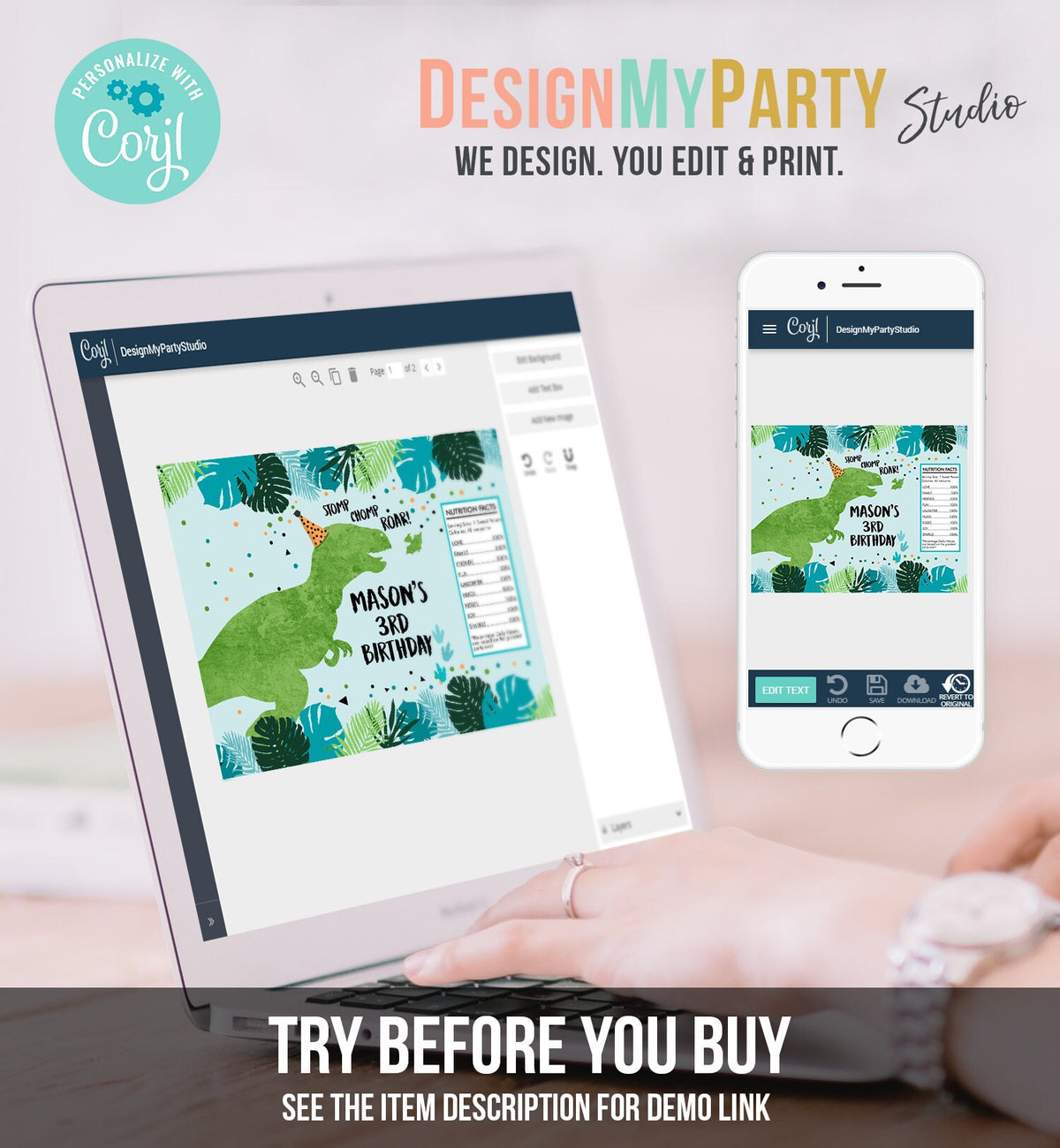 Editable Dinosaur Chip Bag Dino T-Rex Party Decor Boy Dino Birthday Party Snack Favors Potatoes Green Digital Template Printable 0389