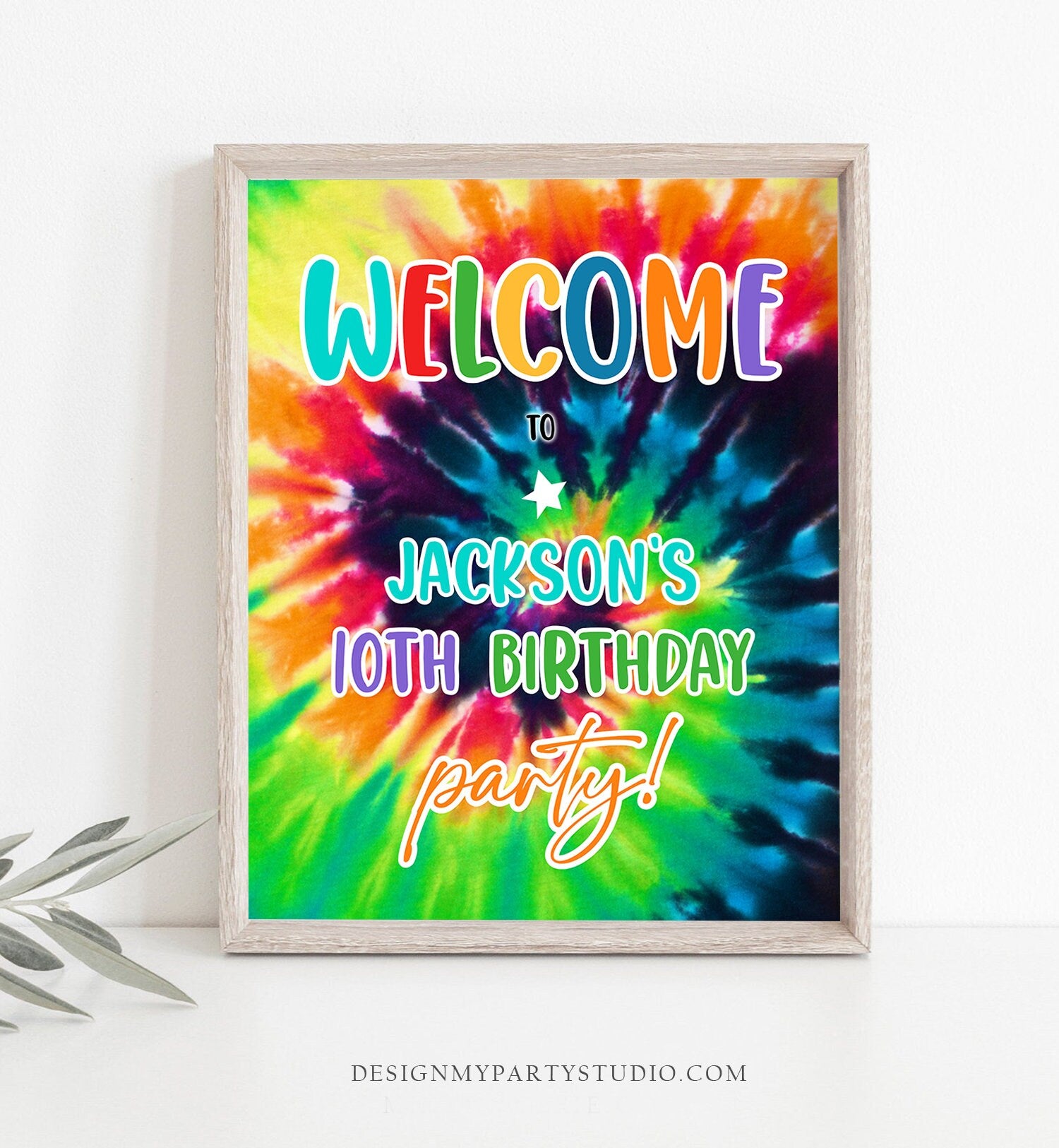 Editable Tie Dye Welcome Sign Tie Dye Birthday Sign Boy Craft Birthday Decor Peace Hippie Rainbow Download Template Corjl PRINTABLE 0407