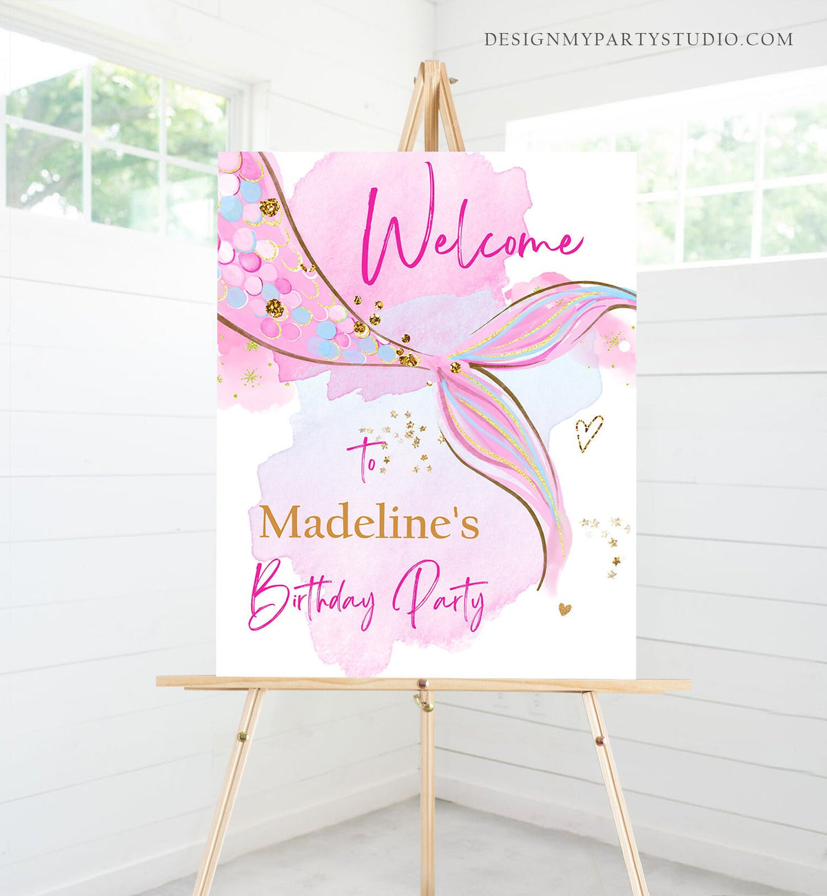 Editable Mermaid Welcome Sign Mermaid Birthday Sign Girl Mermaid Tail Birthday Decor Welcome Under The Sea Template Corjl PRINTABLE 0403