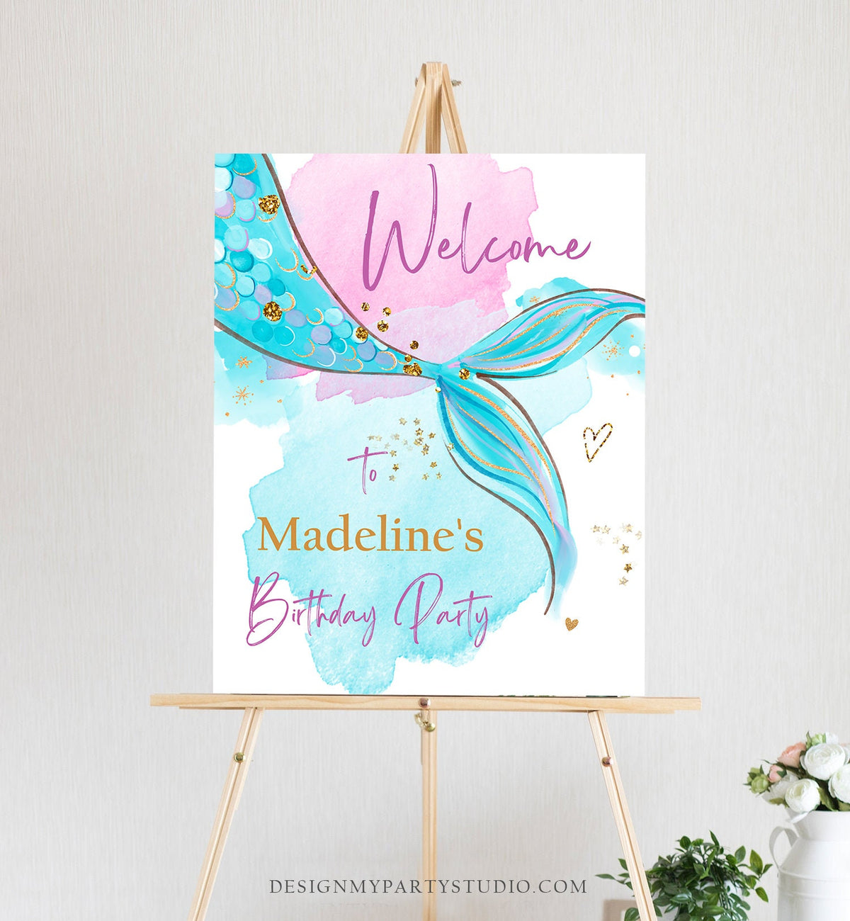 Editable Mermaid Welcome Sign Mermaid Birthday Sign Girl Mermaid Tail Birthday Decor Welcome Under The Sea Digital Template Printable 0403